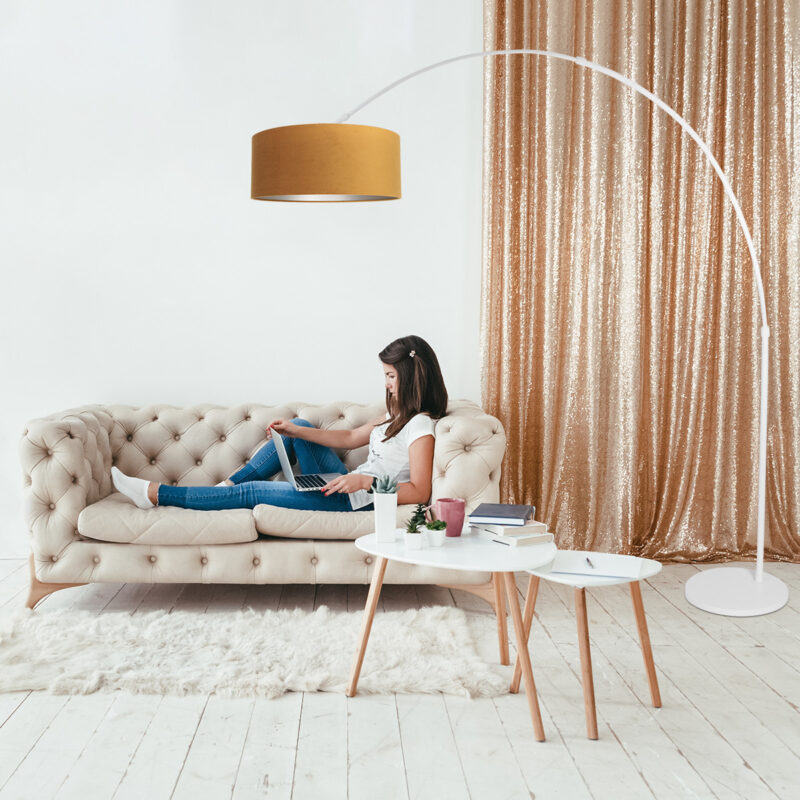 Witte vloerlamp / booglamp Sparkled Light 7173W met goud velours kap - Afbeelding 3