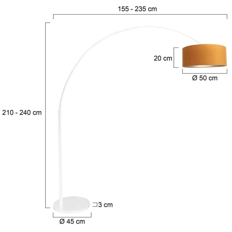 Witte vloerlamp / booglamp Sparkled Light 7173W met goud velours kap - Afbeelding 7
