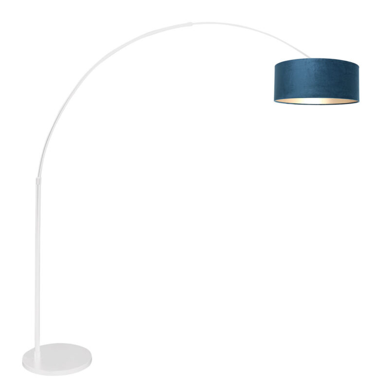 Witte vloerlamp / booglamp Sparkled Light 7174W met blauw velours kap - Afbeelding 2