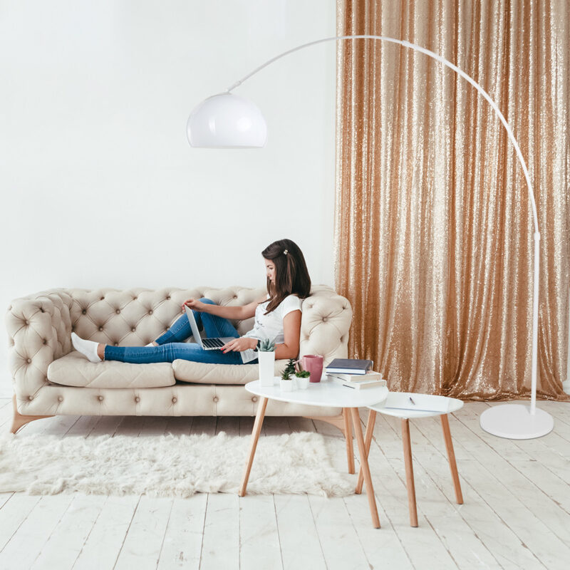 Witte vloerlamp / booglamp Sparkled Light 7348W met wit kunststof bol kap - Afbeelding 3