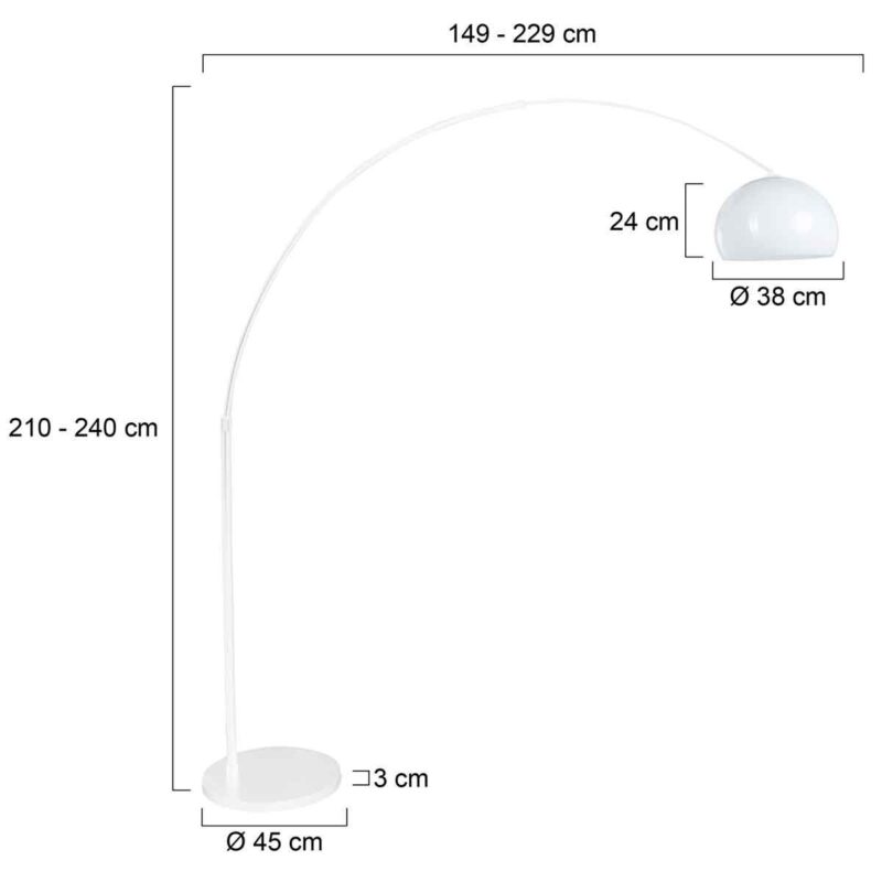 Witte vloerlamp / booglamp Sparkled Light 7348W met wit kunststof bol kap - Afbeelding 7