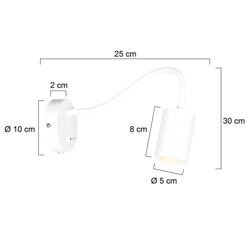 Witte wandlamp met flexibele arm 3390W Upround inclusief lichtbron - Afbeelding 7