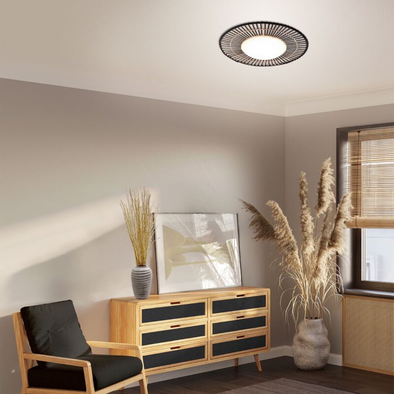 Zwart / bamboe plafondlamp Aura Ø50 cm 3866ZW met 4 standen functie - Afbeelding 3