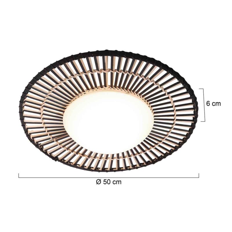 Zwart / bamboe plafondlamp Aura Ø50 cm 3866ZW met 4 standen functie - Afbeelding 7