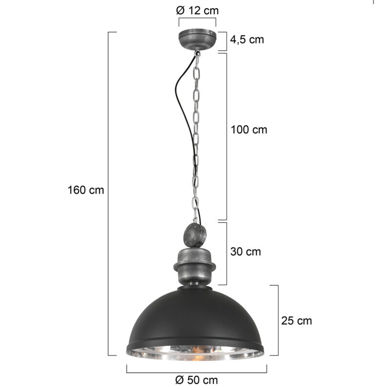 Zwart chromen hanglamp Gaeve 2661ZW Ø50cm E27 fitting - Afbeelding 7