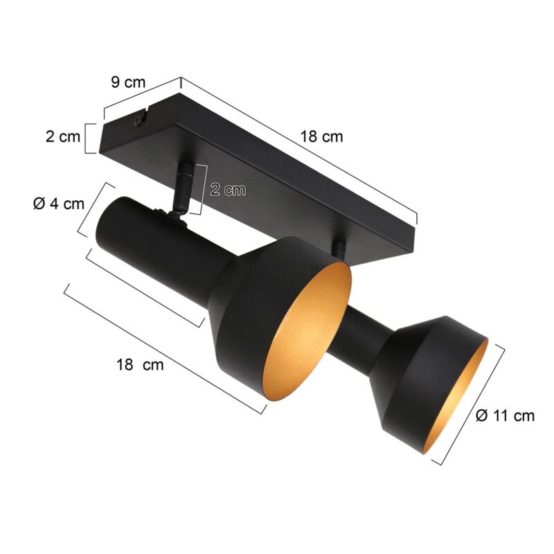 Zwart gouden 2 lichts plafond spot Bundle 3336ZW - Afbeelding 7