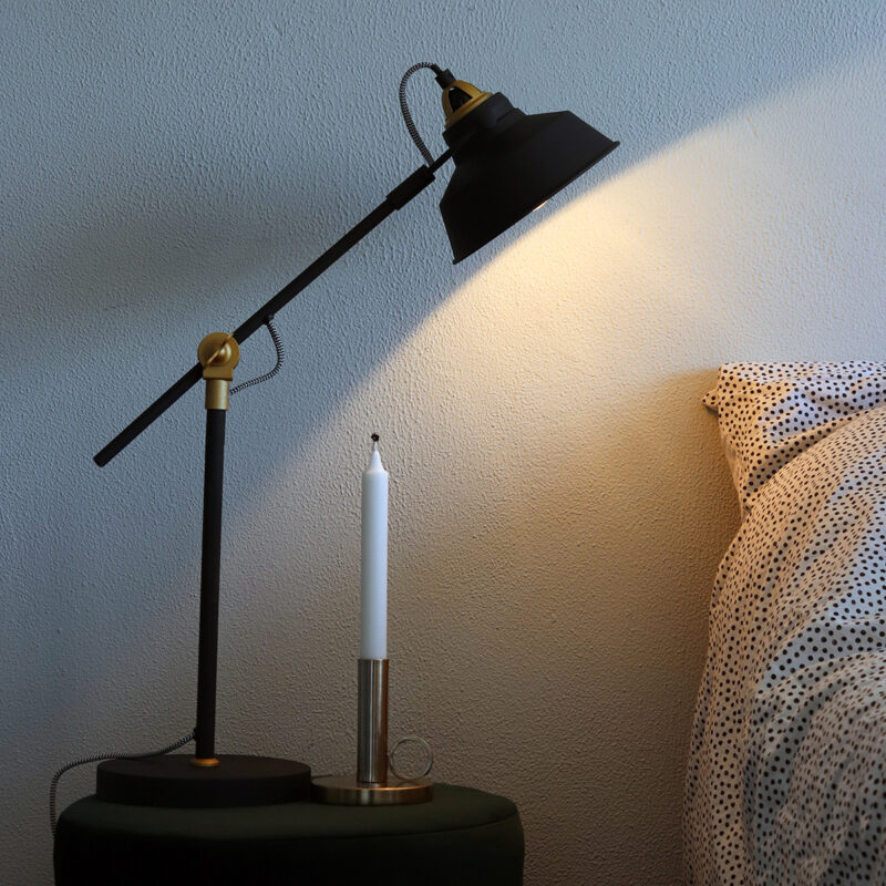 Zwart gouden stoere tafellamp Nove 1321ZW met E27 fitting - Afbeelding 4