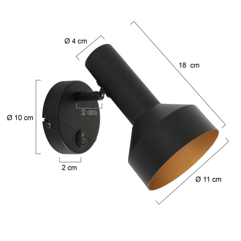 Zwart gouden wandlamp Bundle 3335ZW met schakelaar - Afbeelding 7