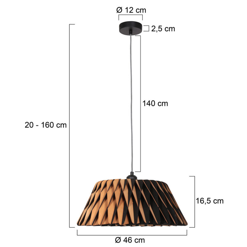 Zwart met blank houten hanglamp Maze 3490BE rond 46cm - Afbeelding 7