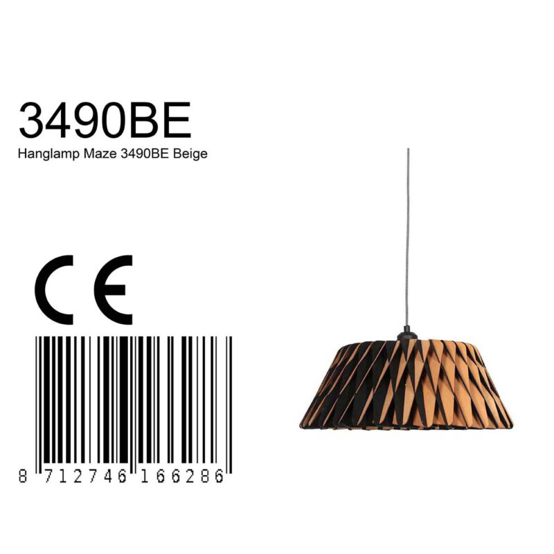 Zwart met blank houten hanglamp Maze 3490BE rond 46cm - Afbeelding 8