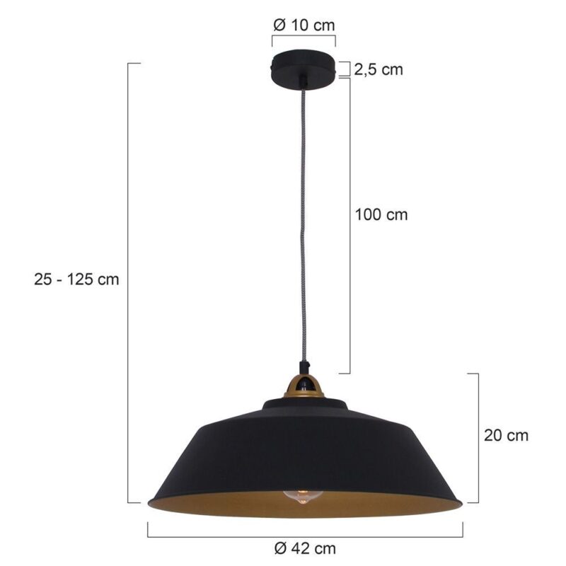 Zwart met gouden hanglamp Nove 1318ZW Ø42cm met E27 fitting - Afbeelding 7