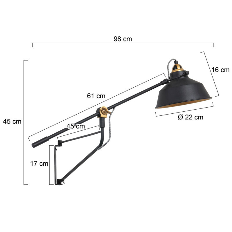 Aplique de pared negro con dorado Nove 3092ZW con brazo largo - Imagen 6
