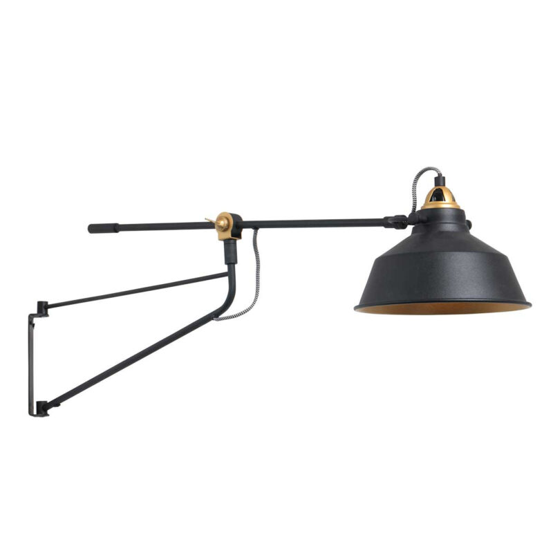 Lámpara de pared negra con dorado Nove 3092ZW con brazo largo