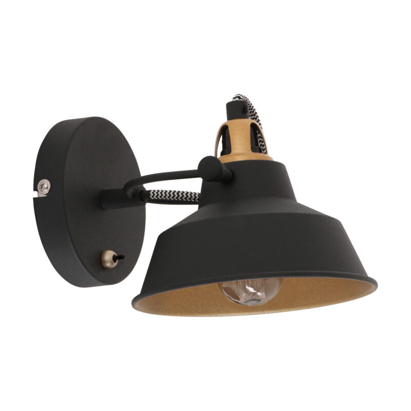 Zwart met gouden wandlamp Nove 3326ZW met korte arm - Afbeelding 2