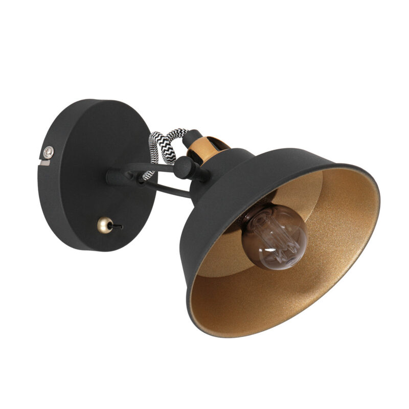 Zwart met gouden wandlamp Nove 3326ZW met korte arm - Afbeelding 9