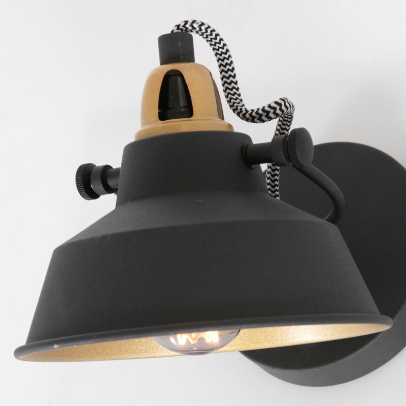 Zwart met gouden wandlamp Nove 3326ZW met korte arm - Afbeelding 10