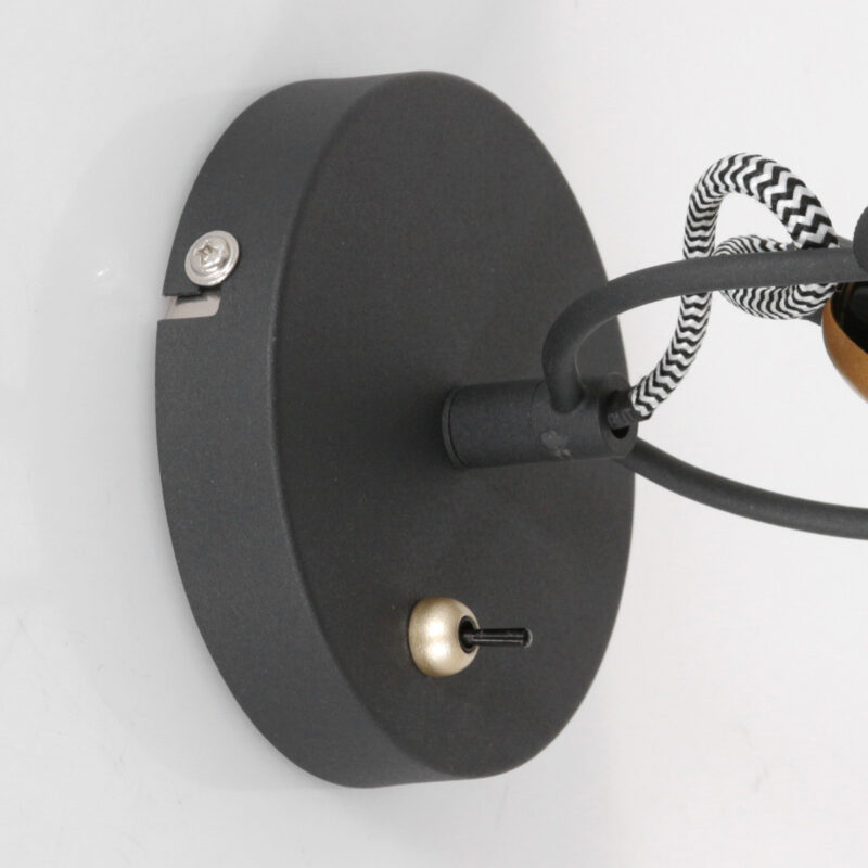 Zwart met gouden wandlamp Nove 3326ZW met korte arm - Afbeelding 3