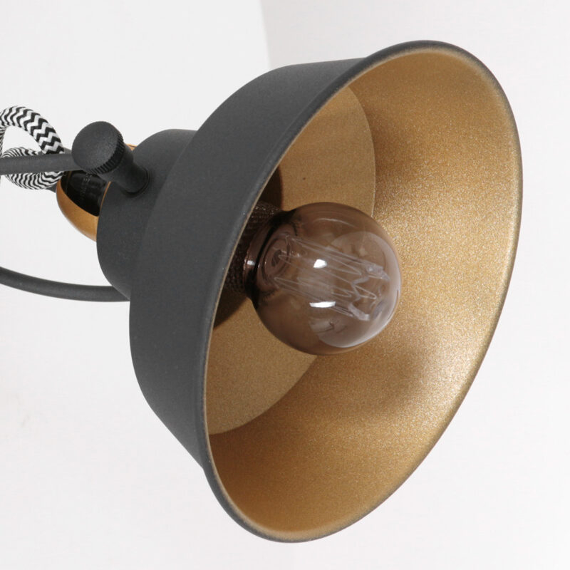 Zwart met gouden wandlamp Nove 3326ZW met korte arm - Afbeelding 4