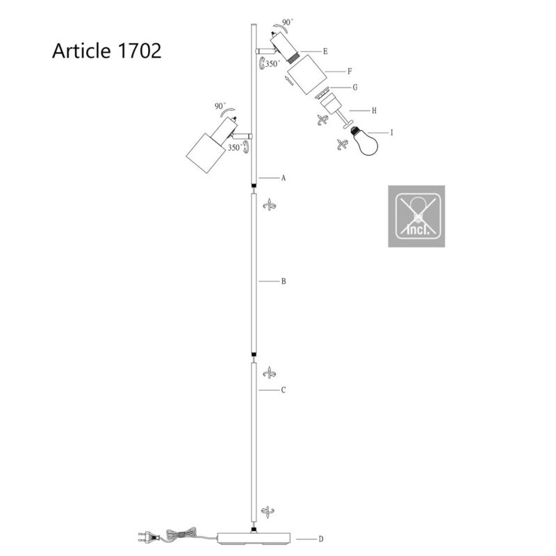 Zwart met stalen vloerlamp Fjorgard 1702ZW met E27 fitting - Afbeelding 10