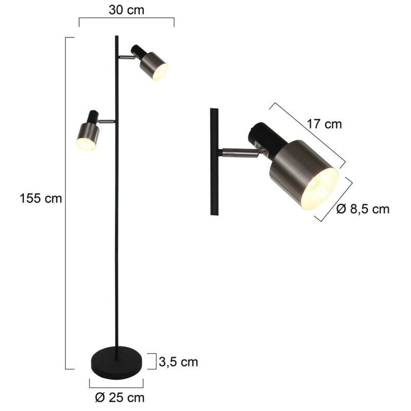 Zwart met stalen vloerlamp Fjorgard 1702ZW met E27 fitting - Afbeelding 8