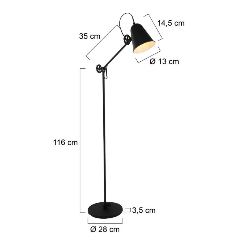 Zwart met witte staande lamp Dolphin 1325ZW met E27 fitting - Afbeelding 7