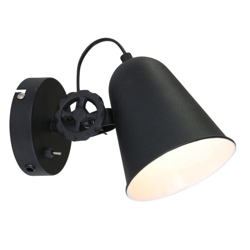 Zwart met witte wandlamp Dolphin 1323ZW met E27 fitting - Afbeelding 2
