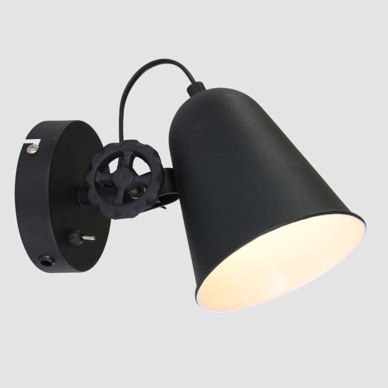 Zwart met witte wandlamp Dolphin 1323ZW met E27 fitting - Afbeelding 10