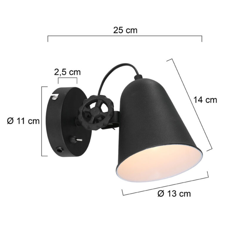Zwart met witte wandlamp Dolphin 1323ZW met E27 fitting - Afbeelding 7