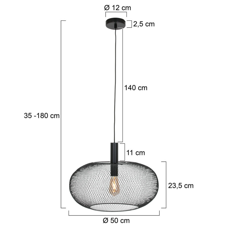 Zwart open hanglamp Cloud 3331ZW met E27 Ø50 cm - Afbeelding 7