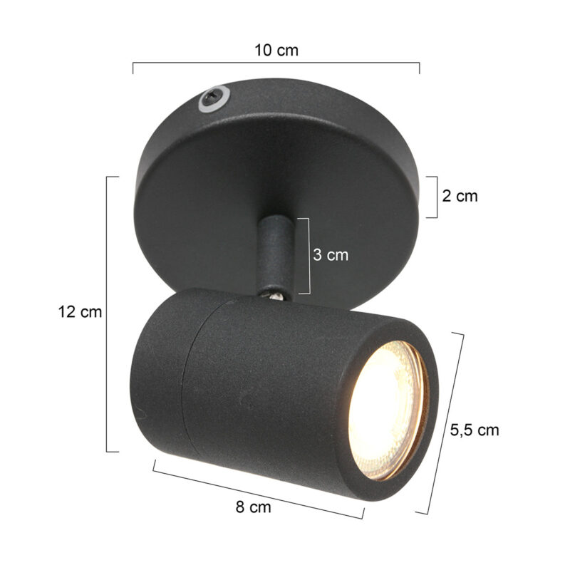 Zwarte 1-lichts spot Upround 2486ZW inclusief lichtbron - Afbeelding 6