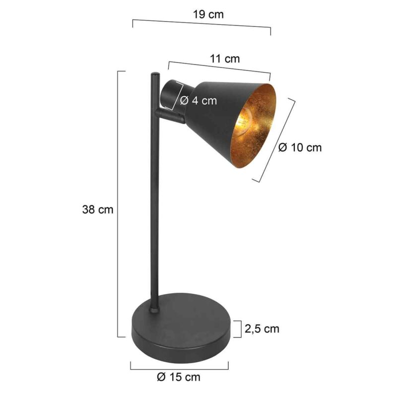 Zwarte 1 lichts tafellamp Oeroe 4116ZW met E14 fitting - Afbeelding 6