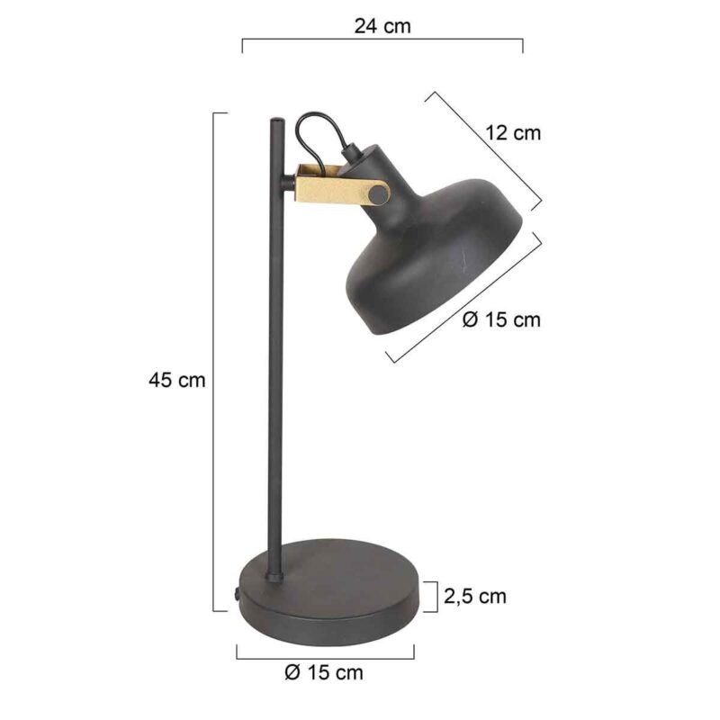 Zwarte 1 lichts tafellamp Prato 4120ZW met E14 fitting - Afbeelding 6