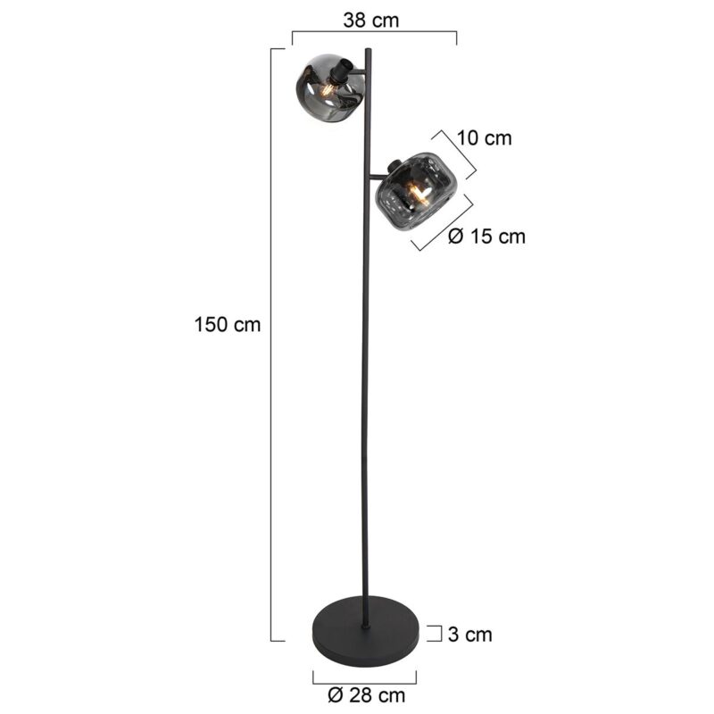 Zwarte 2-Lichts Vloerlamp Tenebris 4213ZW – Elegante Verlichting met Luxe Uitstraling - Afbeelding 6