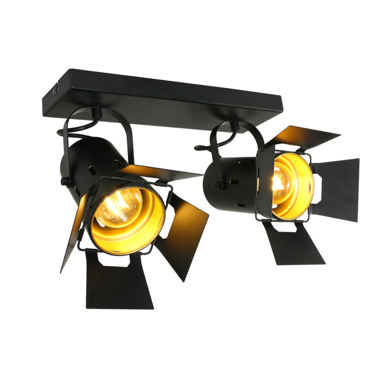 Zwarte 2 lichts plafondspot Carree 7997ZW met E27 fitting - Afbeelding 2