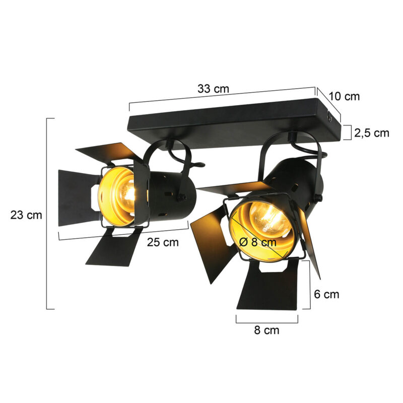 Zwarte 2 lichts plafondspot Carree 7997ZW met E27 fitting - Afbeelding 6