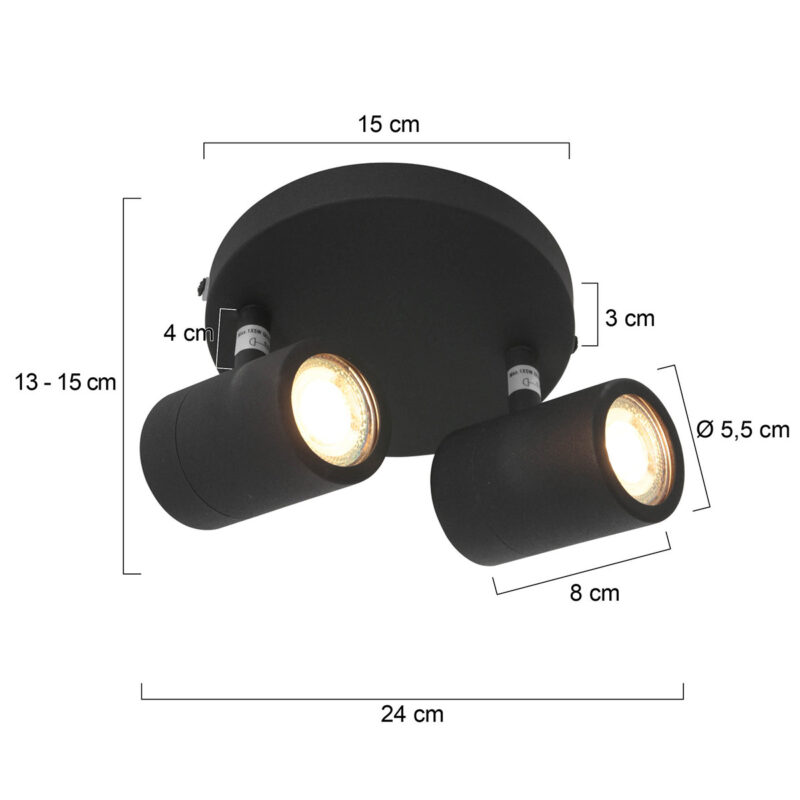 Zwarte 2-lichts spot Upround 2487ZW inclusief lichtbronnen - Afbeelding 7