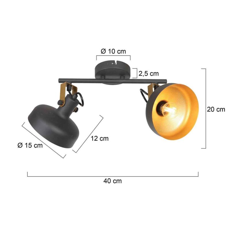 Zwarte 2 lichts spot / wandlamp Prato 4119ZW - Afbeelding 6