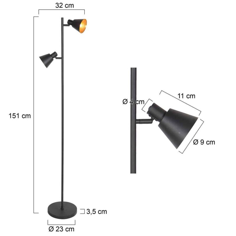 Zwarte 2 lichts vloerlamp Oeroe 4117ZW met E14 fittingen - Afbeelding 7