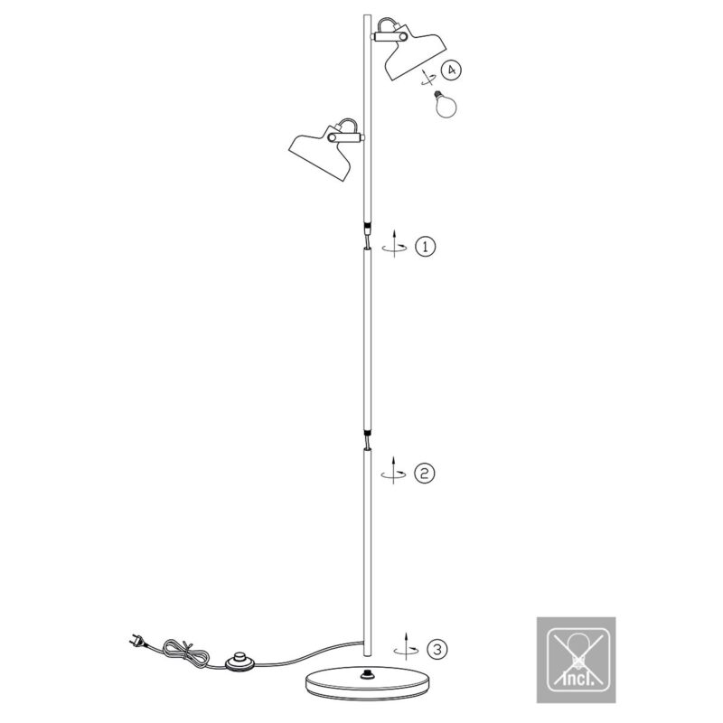 Zwarte 2 lichts vloerlamp Prato 4121ZW met E14 fittingen - Afbeelding 8
