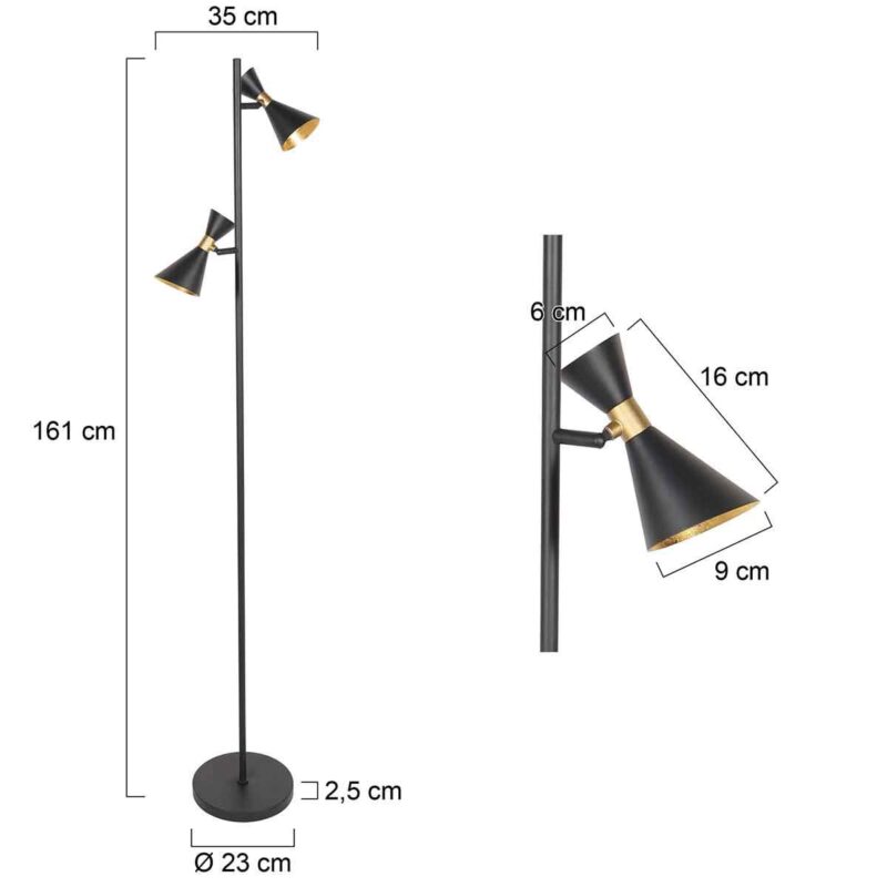 Sort gulvlampe med 2 lyskilder, Preto 4112ZW og GU10-fatninger - Billede 7