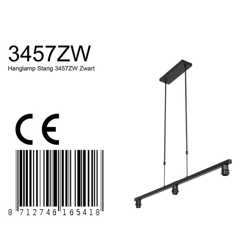 Zwarte 3-lichts hanglamp Stang 3457ZW zonder kappen - Afbeelding 7