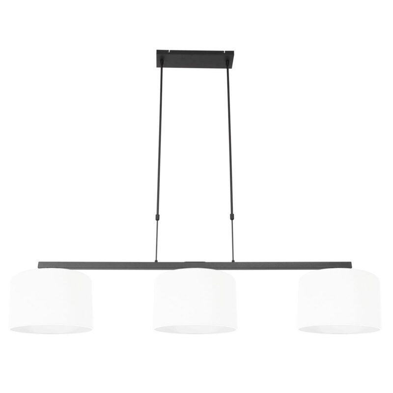 Zwarte 3-lichts hanglamp Stang 3458ZW met wit linnen kappen - Afbeelding 2