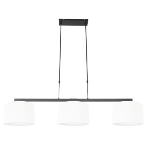 Zwarte 3-lichts hanglamp Stang 3458ZW met wit linnen kappen