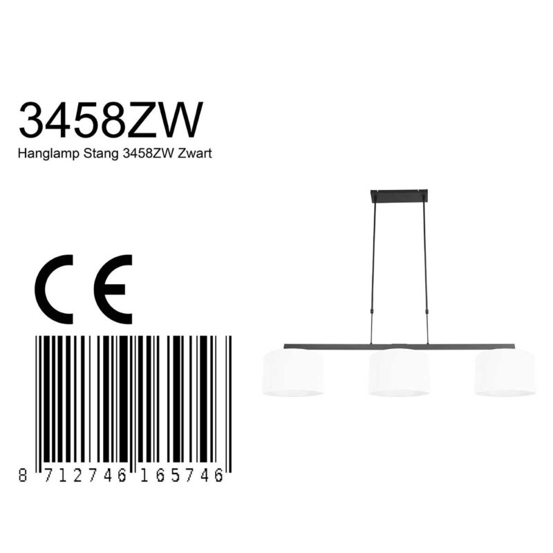 Zwarte 3-lichts hanglamp Stang 3458ZW met wit linnen kappen - Afbeelding 8