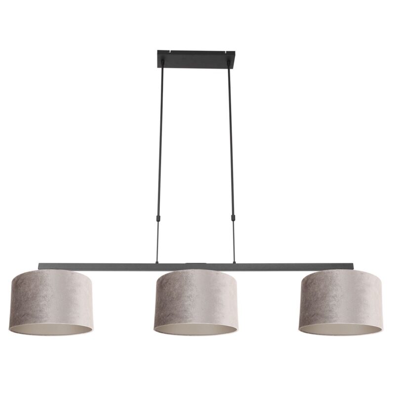 Zwarte 3-lichts hanglamp Stang 3459ZW met grijs / zilver velours kappen - Afbeelding 2