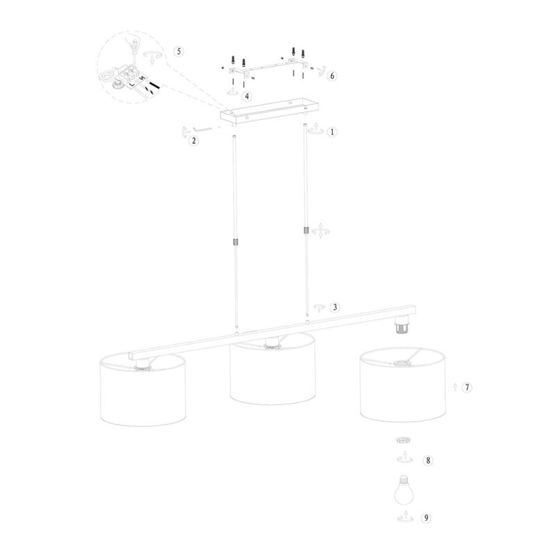 Zwarte 3-lichts hanglamp Stang 3459ZW met grijs / zilver velours kappen - Afbeelding 9