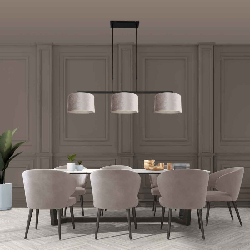 Zwarte 3-lichts hanglamp Stang 3459ZW met grijs / zilver velours kappen - Afbeelding 3
