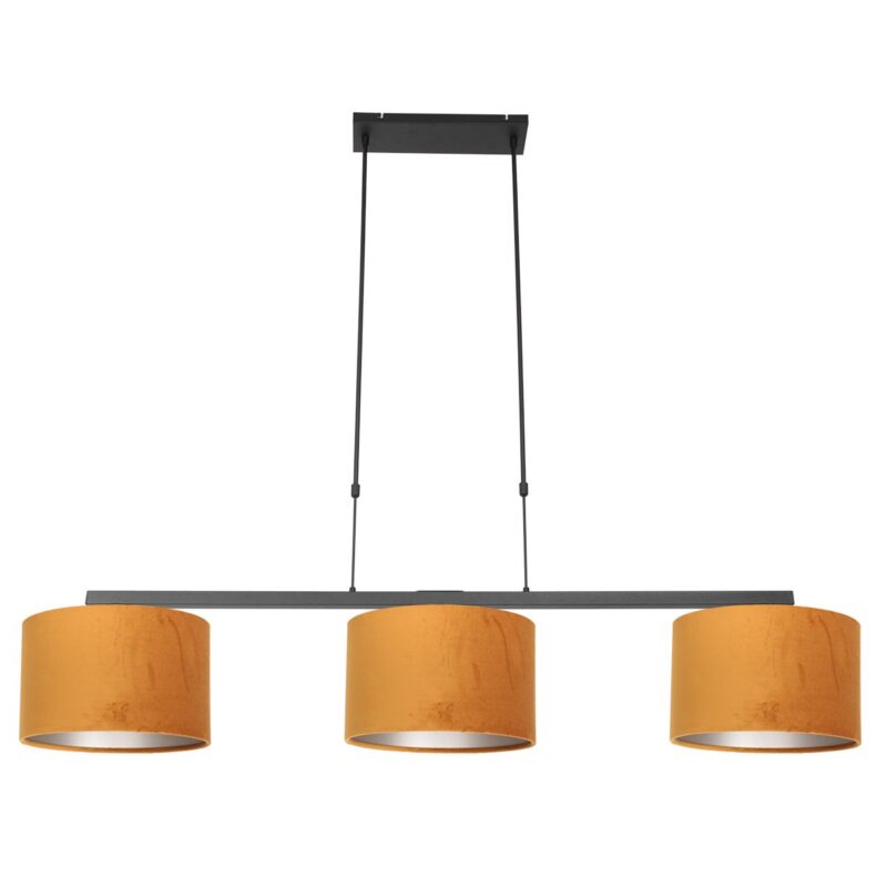 Zwarte 3-lichts hanglamp Stang 3460ZW met goudkleurige velours kappen - Afbeelding 2
