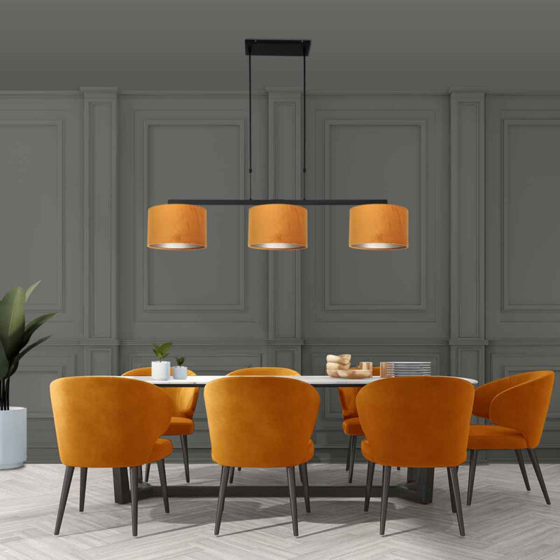 Zwarte 3-lichts hanglamp Stang 3460ZW met goudkleurige velours kappen - Afbeelding 3