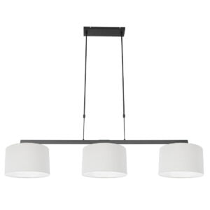 Zwarte 3-lichts hanglamp Stang 3461ZW met wit grof linnen kappen